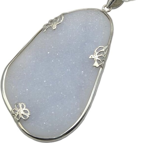 Druzy Gemstone Quartz Pendant Sterling Silver Necklace With Chain - Picture 3 of 9